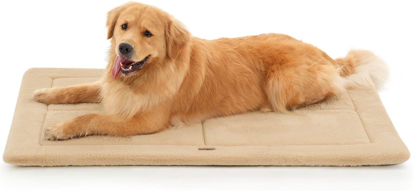 Made4Pets Dog Crate Pad Bed for Large Dogs, Washable & Reversible, Anti-Slip Kennel Mat for Cozy Sleeping, Soft Fluffy Dog Bed for Indoor & Outdoor Use, 41"x29", Khaki