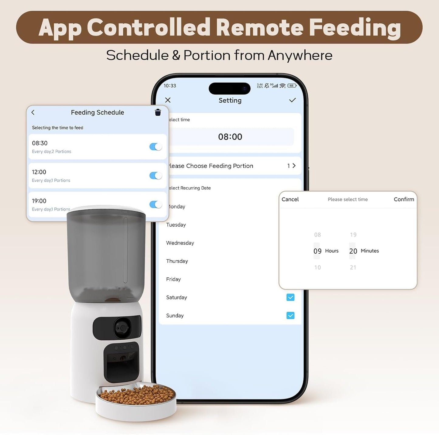 Dual Lens Pet Feeder with Camera, 1080P Video, AI Pet Detection, Night Vision, 2.4/5G WiFi, Interactive Features, App Control, 2-Way Audio, Auto Feeding & Freshness Preservation, 6L