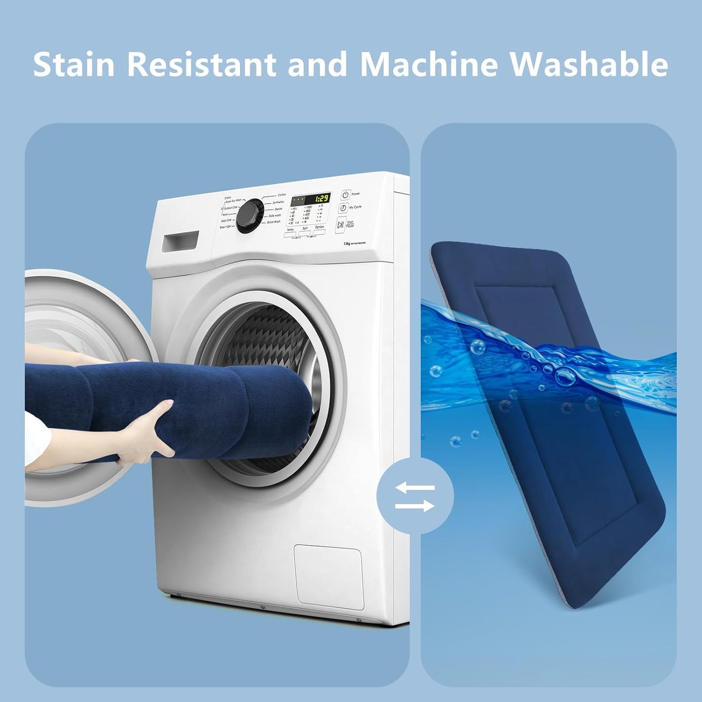 Magic Dog Extra Large Soft Crate Pad Mat, Jumbo 48 Inches Machine Washable Pet Bed Kennel Pad With Non-Slip Bottom, Dark Blue