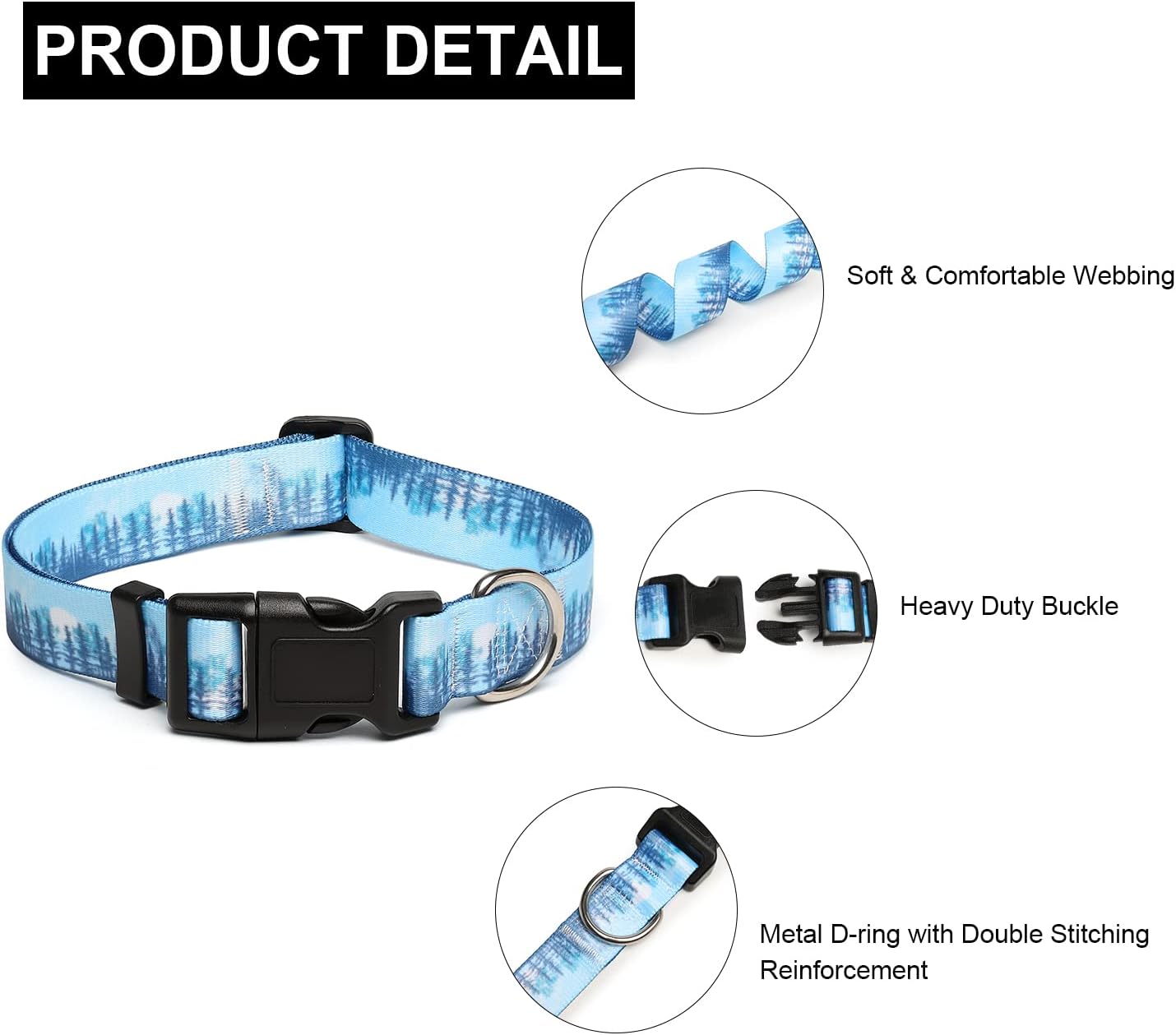 Mercano Adjustable Dog Collar - Special Design Patterns, Soft Nylon Comfortable Durable Pet Collar for Small Medium Large Dogs (S, Forest)