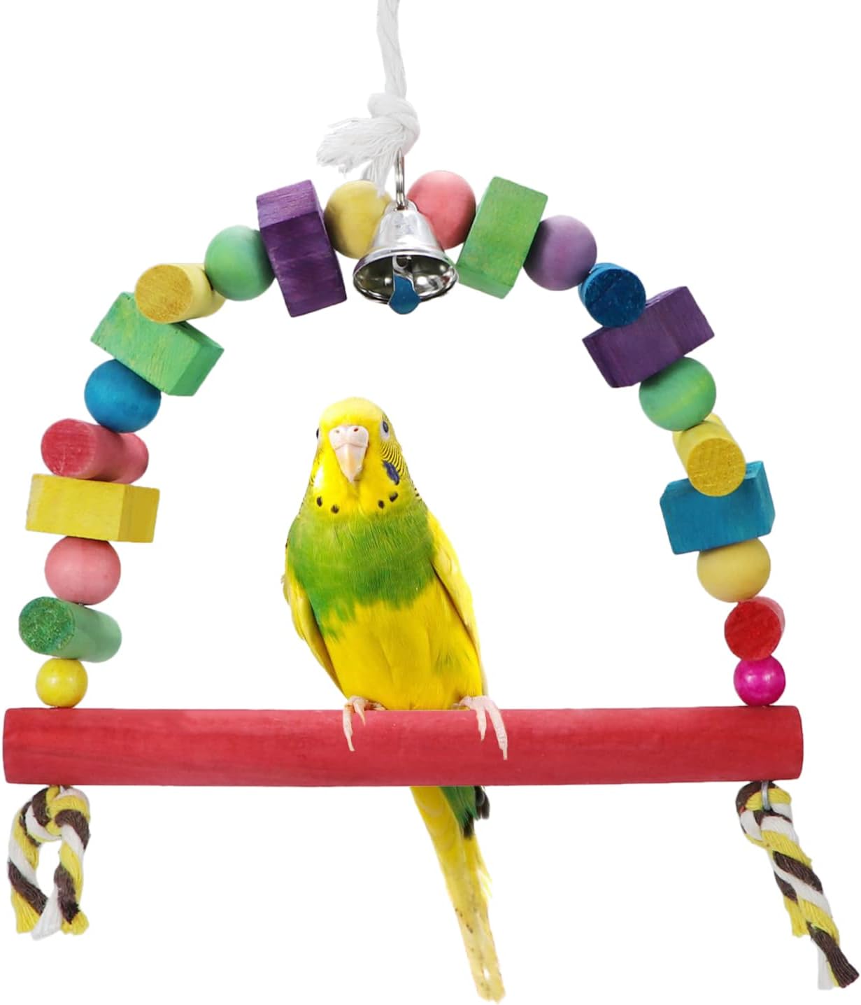 Litewoo Bird Swing Toys Natural Wood Knots Block Rainbow Bridge Wooden Hanging Bells Toys for Parrot Budgie Lovebirds Conures Parakeet cockatoo Cockatiel