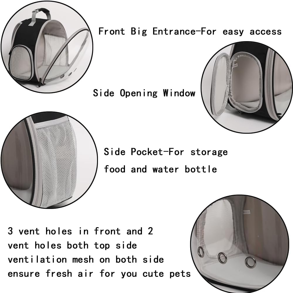 Small Animal Travel Carrier Backpack Design for Guinea Pig,Portable Bearded Dragon Bag for Sugar Glider,Hedgehog,Rat,Bunny,Rat (Black, Backpack)