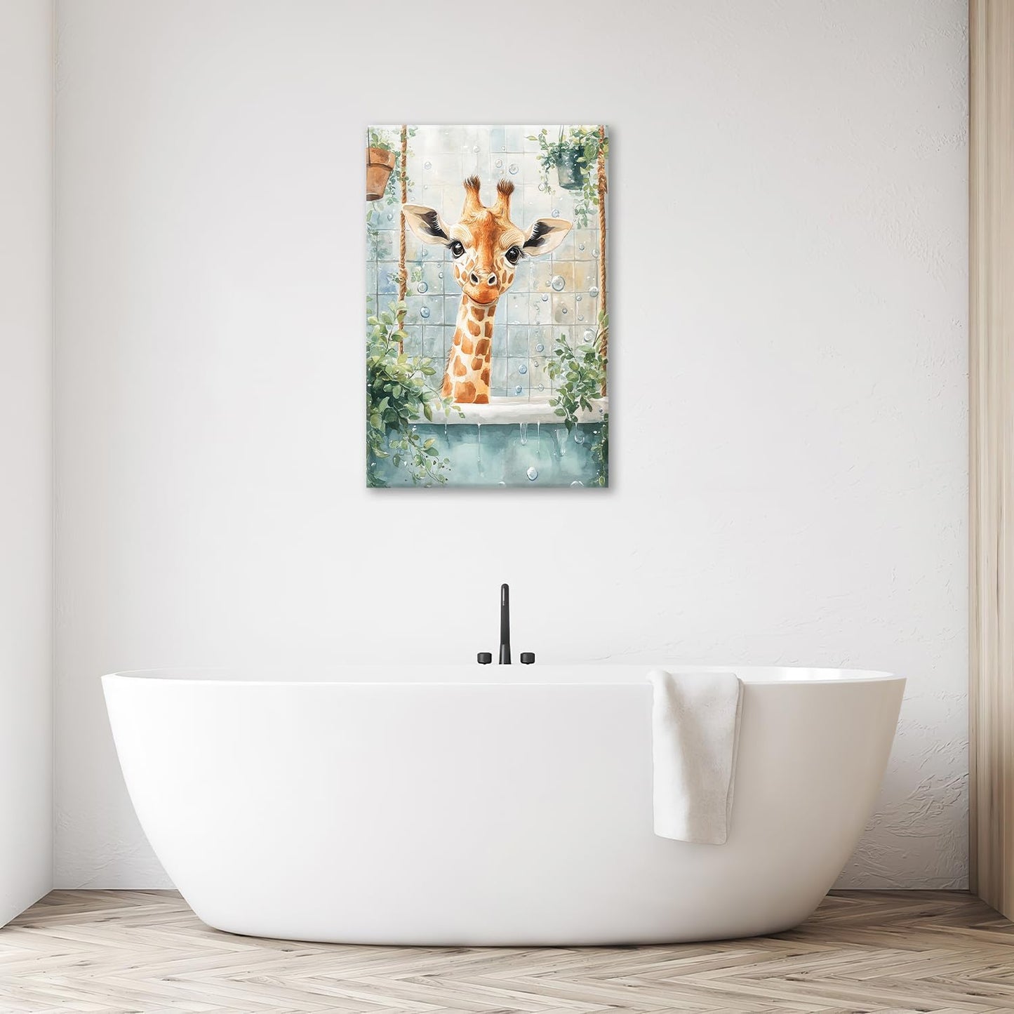 Bathroom Funny Giraffe Pictures Wall Art, Watercolor Giraffe Bathroom Wall Decor, Animal Framed Painting Canvas Artwork for Living Room Decorations 24"L x 16"W