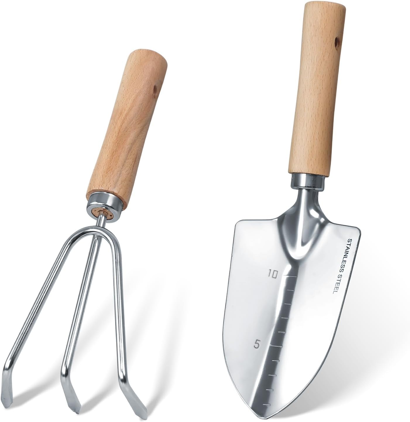 Garden Tool Set, 2 Pieces Stainless Steel Heavy Duty Garden Tools, Gardening Kit with Wooden Handle Garden Hand Tools, Durable Garden Tools for Gardening, Gardening Gifts for Women Men