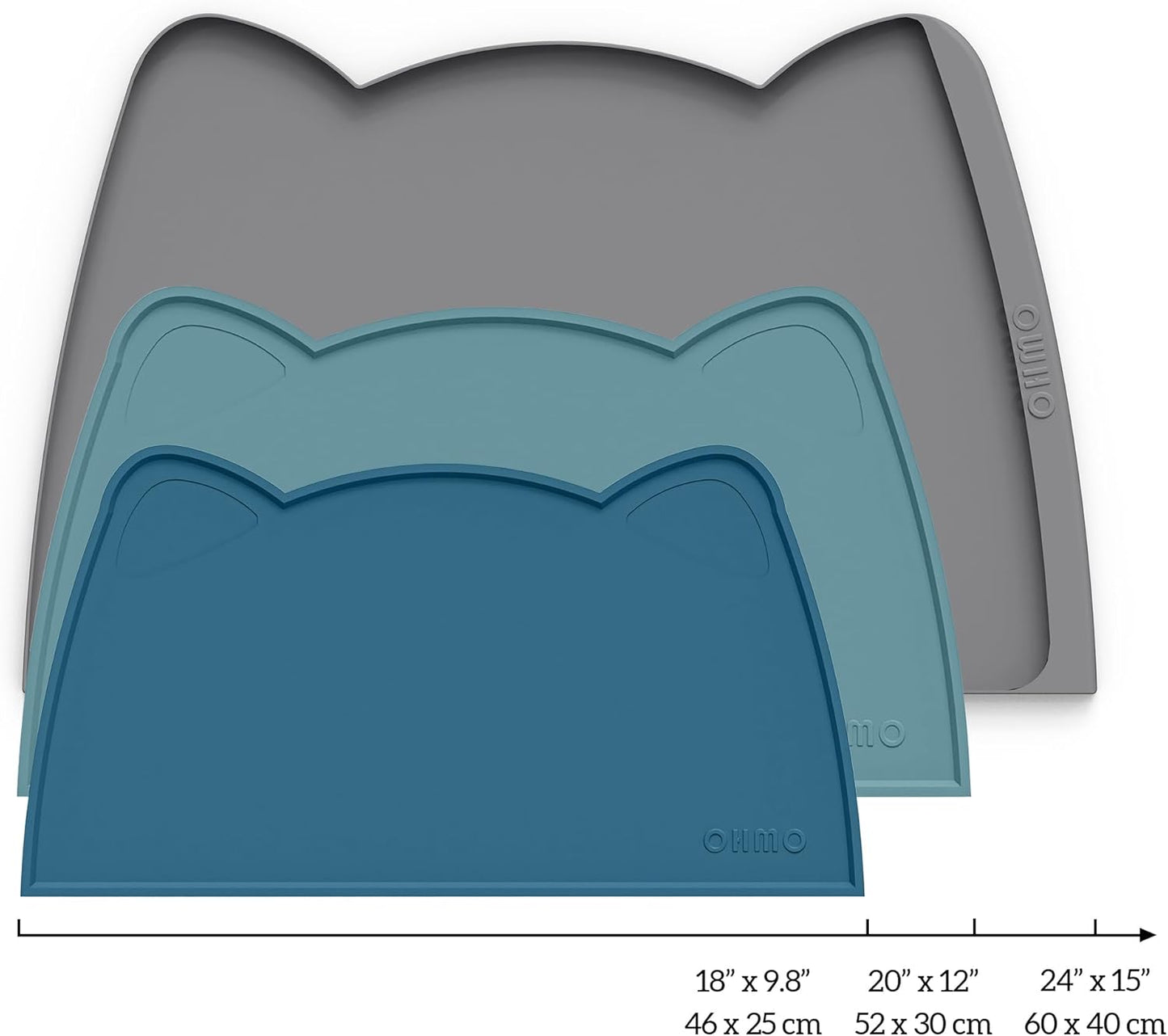 OHMO - Cat Food Mat, Silicone Pet Feeding Mat for Floor Non-Skid Waterproof Dog Water Bowl Tray, Easy to Clean Pet Placemat (Teal, 18 * 9.8'')