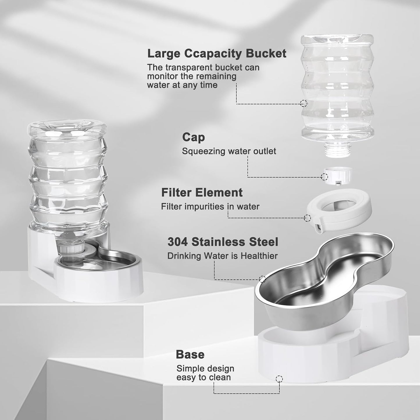 RIZZARI Pet Water Bowl Dispenser: 4L Automatic Stainless Steel Gravity Feeder - Large Capacity Ideal for Cats and Small Dogs - Indoor and Outdoor Hydration