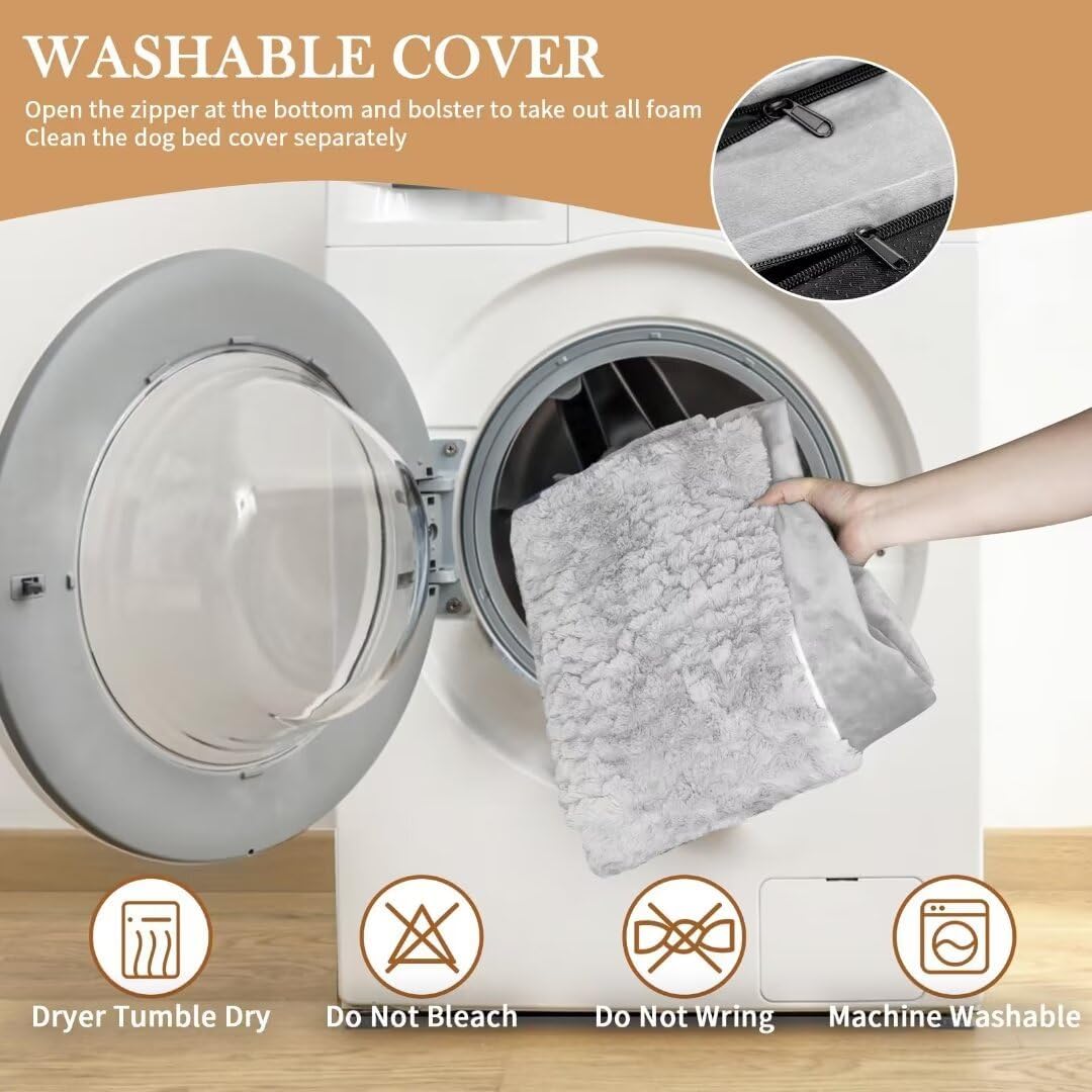 Comfort Expression Memory Foam Dog Beds Large Sized, Orthopedic Dogs Beds Washable, XL Dog Beds with Removable Cover, Waterproof Pet Sofa Couch with Bolster(X-Large,Light Grey)