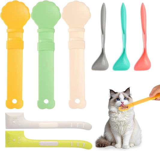 Cat Treat Dispenser Cat Treat Spoon Squeeze 8PCS Lickable Cat Holder with Cat Strip Feeder Spoon and Temptations Licky Treats Happy Cat Tube and Squeeze Up Cat Food Spoons for Wet Food (Sun Flower)