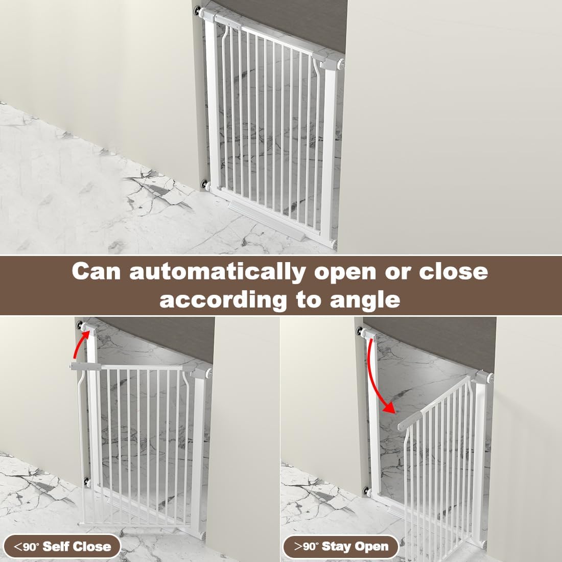 41" Extra Tall Baby Gate for Doorway, 32.6-40.5'' Metal Pet Baby Safe Gate, Extra Wide Pressure Mounted Child Door with Expansion Kit, No Drilling Cat Fence Indoor, No Climb Cat Proof Gate, White