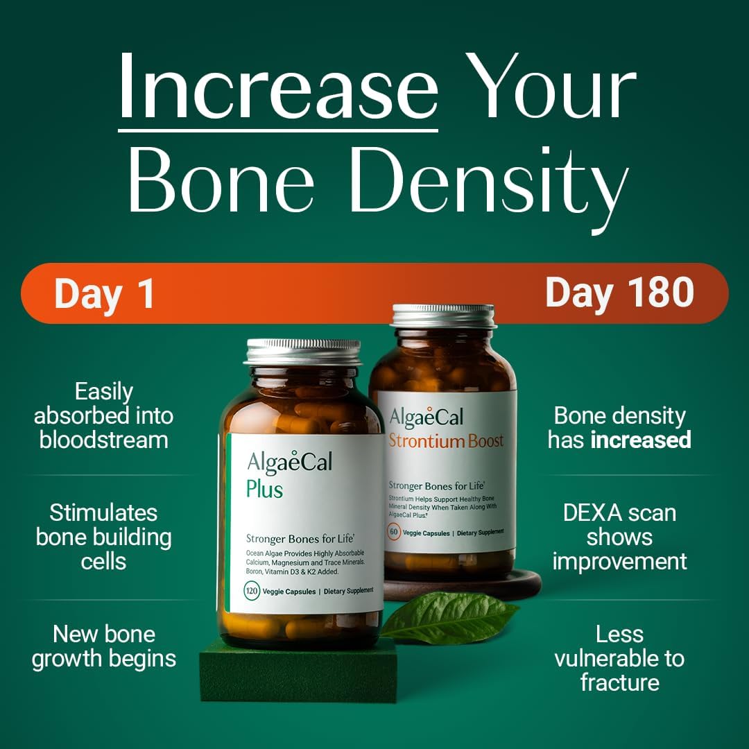 ALGAECAL - Bone Builder Pack for Bone Density, Clinically Supported Plant Based Calcium Supplements & Strontium, Vitamins K2, D3, Magnesium & 16 Minerals, 3-Month Supply, Made in USA