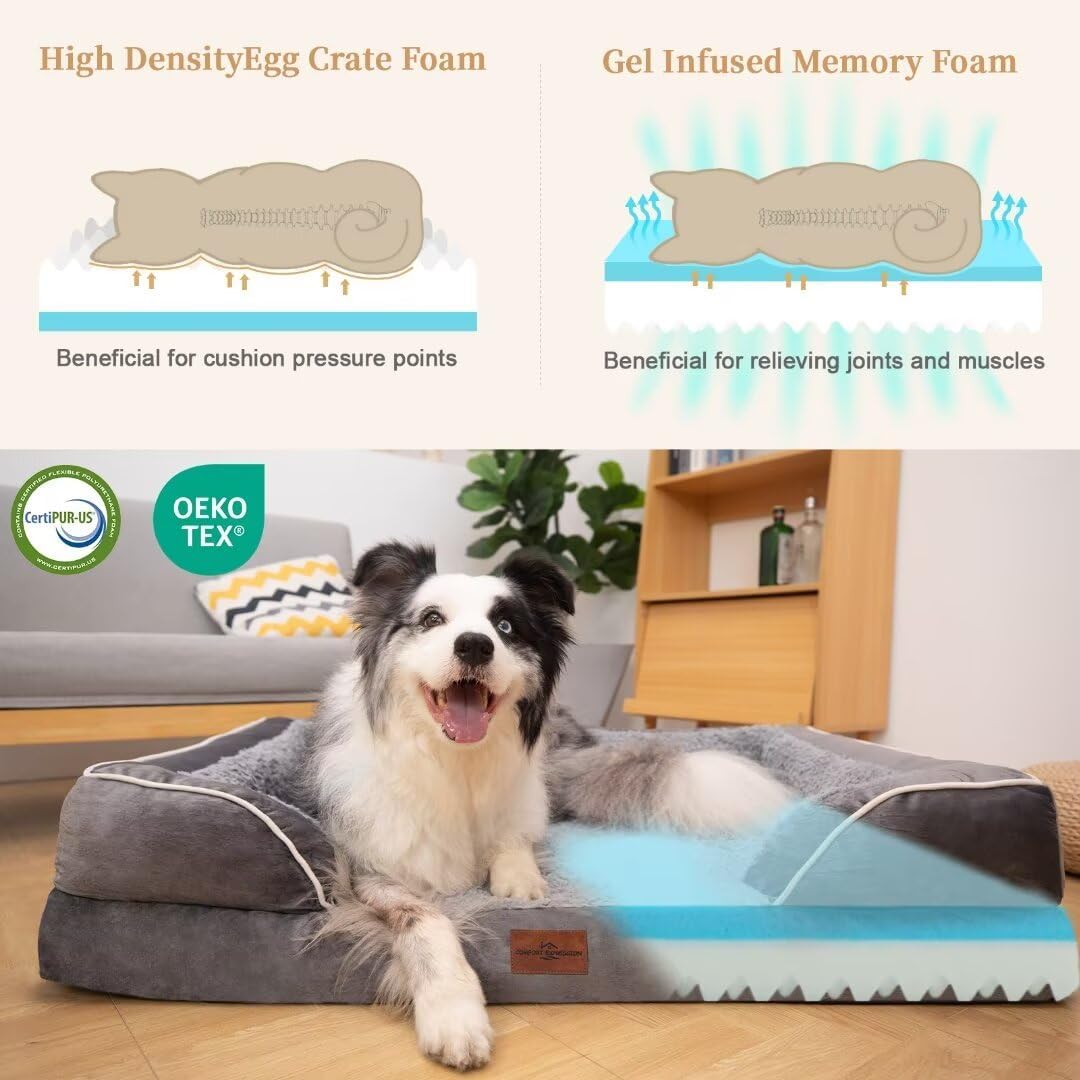 Comfort Expression Orthopedic Memory Foam Dog Beds for Giant Dogs, XXL Dogs Beds Washable, Waterproof Dog Beds with Bolster & Removable Cover(XX-Large,Silver Grey)