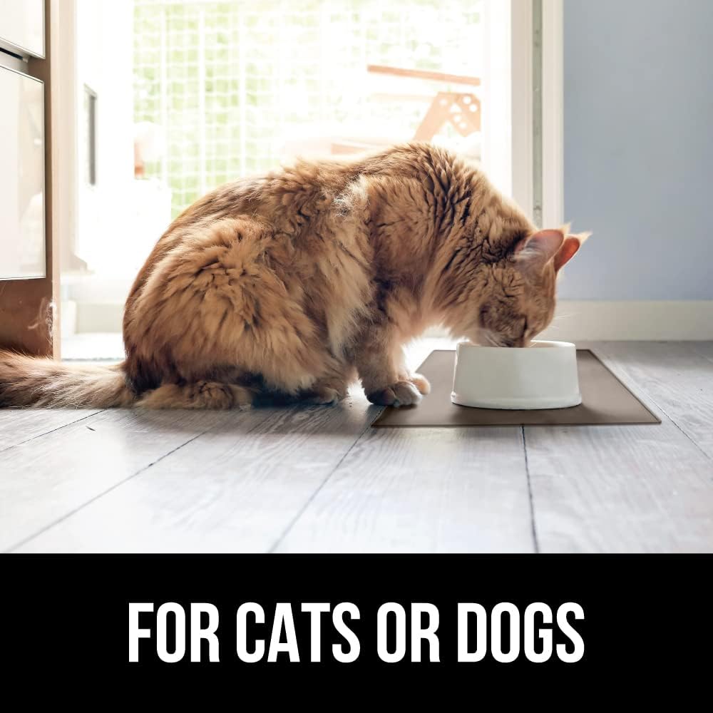 GORILLA GRIP 100% Waterproof Raised Edge BPA Free Silicone Pet Feeding Mat, Dog Cat Food Mats Contain Spills Protects Floors, Placemats for Cats and Dogs Water Bowl, Pets Accessories 23x15 Beige