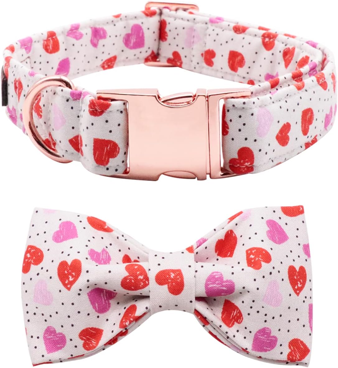 Lionet Paws Valentines Day Dog Collar with Bowtie, Dog Bowtie Collar with Metal Buckle for Dogs, Adjustable Comfortable Dog Collar Girl Boy, S, Neck 10-16 in
