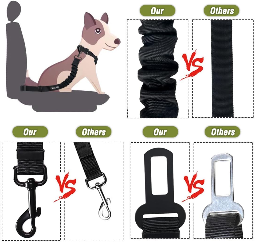COOYOO Dog Seat Belt,3 Piece Set Retractable Dog Car Adjustable Seatbelts for Vehicle Nylon Pet Safety Heavy Duty & Elastic & Durable Car Harness for Dogs