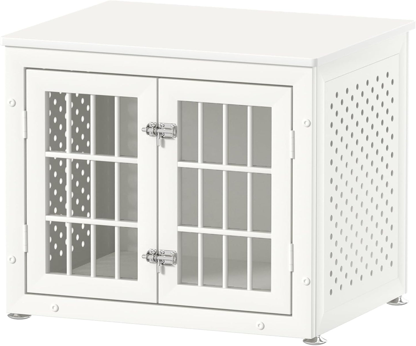 26" Heavy Duty Dog Crate Furniture for Small Dogs, Metal Kennel for High Anxiety Dogs, Chew Proof Pet Cage Indoor, Decorative Dog Kennel End Table, White