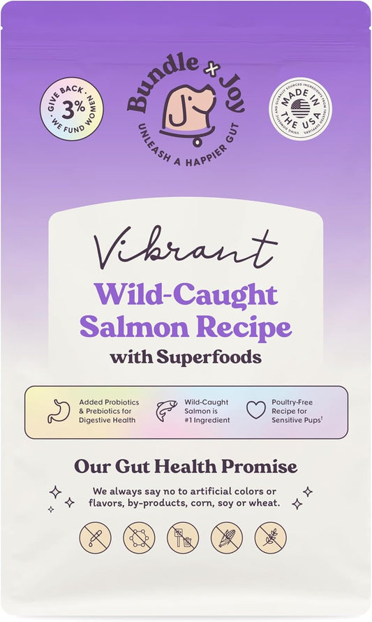 Bundle x Joy Vibrant Probiotic Dog Food Dry, Salmon, 18lb Bag, Allergy and Gut-Friendly Adult Kibble for Digestive Health with Wild-Caught Salmon, 20 Plant Based Superfoods, Grain x Poultry Free