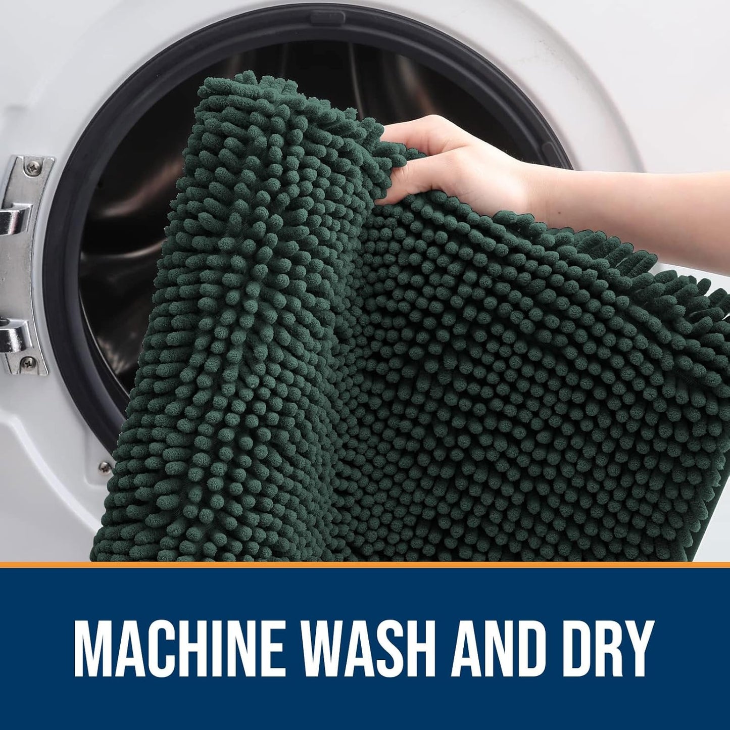 OLANLY Dog Door Mat for Muddy Paws 40x32, Absorbs Moisture and Dirt, Absorbent Non-Slip Washable Doormat, Quick Dry Chenille Mud Mat, Entry Indoor Entryway Carpet for Inside Floor, Blackish Green