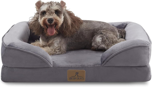 Bedfolks Orthopedic Dog Bed Extra Small, Waterproof Dog Sofa Bed for Small Dogs & Cats, Egg Foam Pet Couch Bed with Removable Washable Cover and Nonslip Bottom, Dark Grey