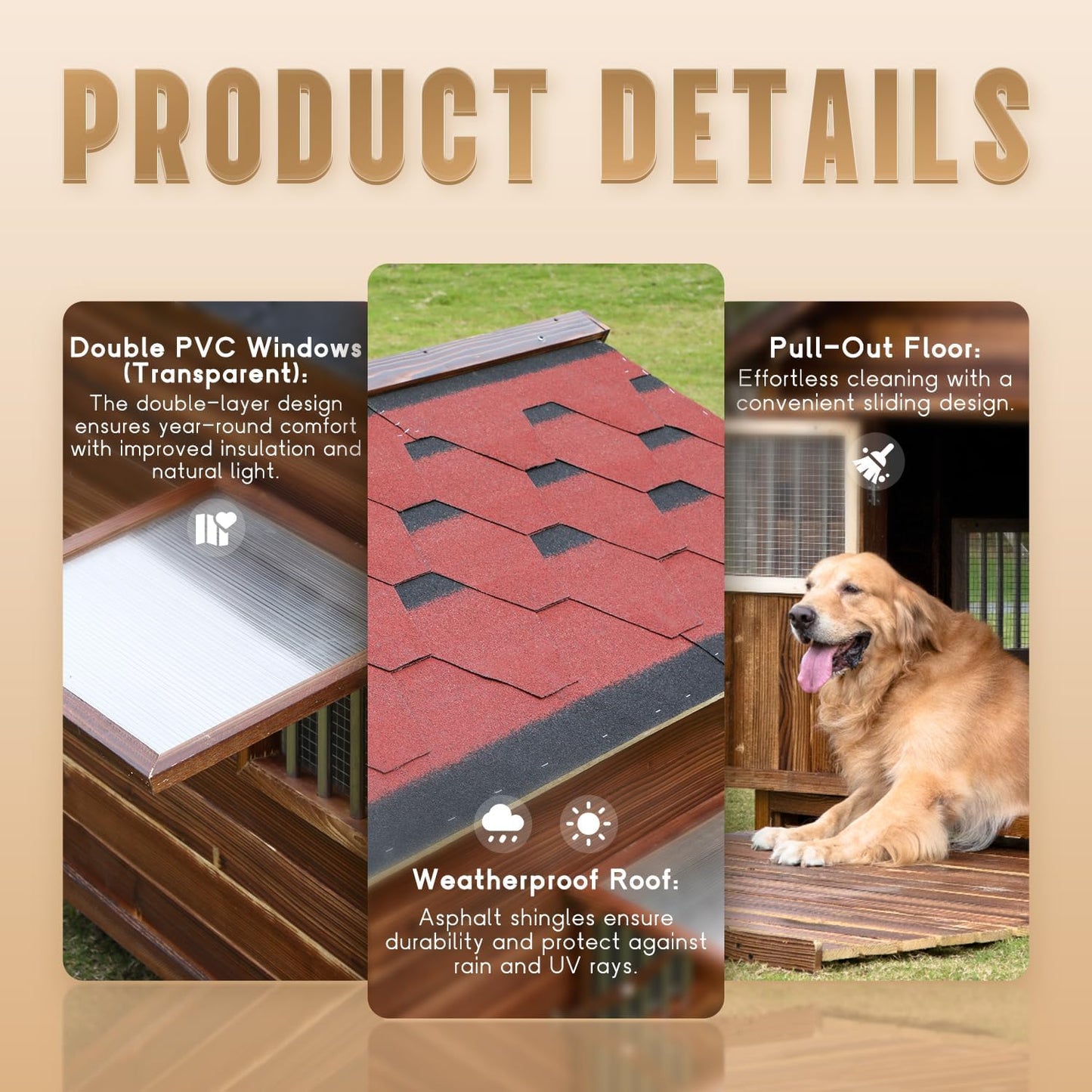 Extra Large Dog House Outdoor Made of Solid Pine Wood, Warm Doghouse, Dog House with Elevated Floor for Large Dogs, (Wood, 4XL)