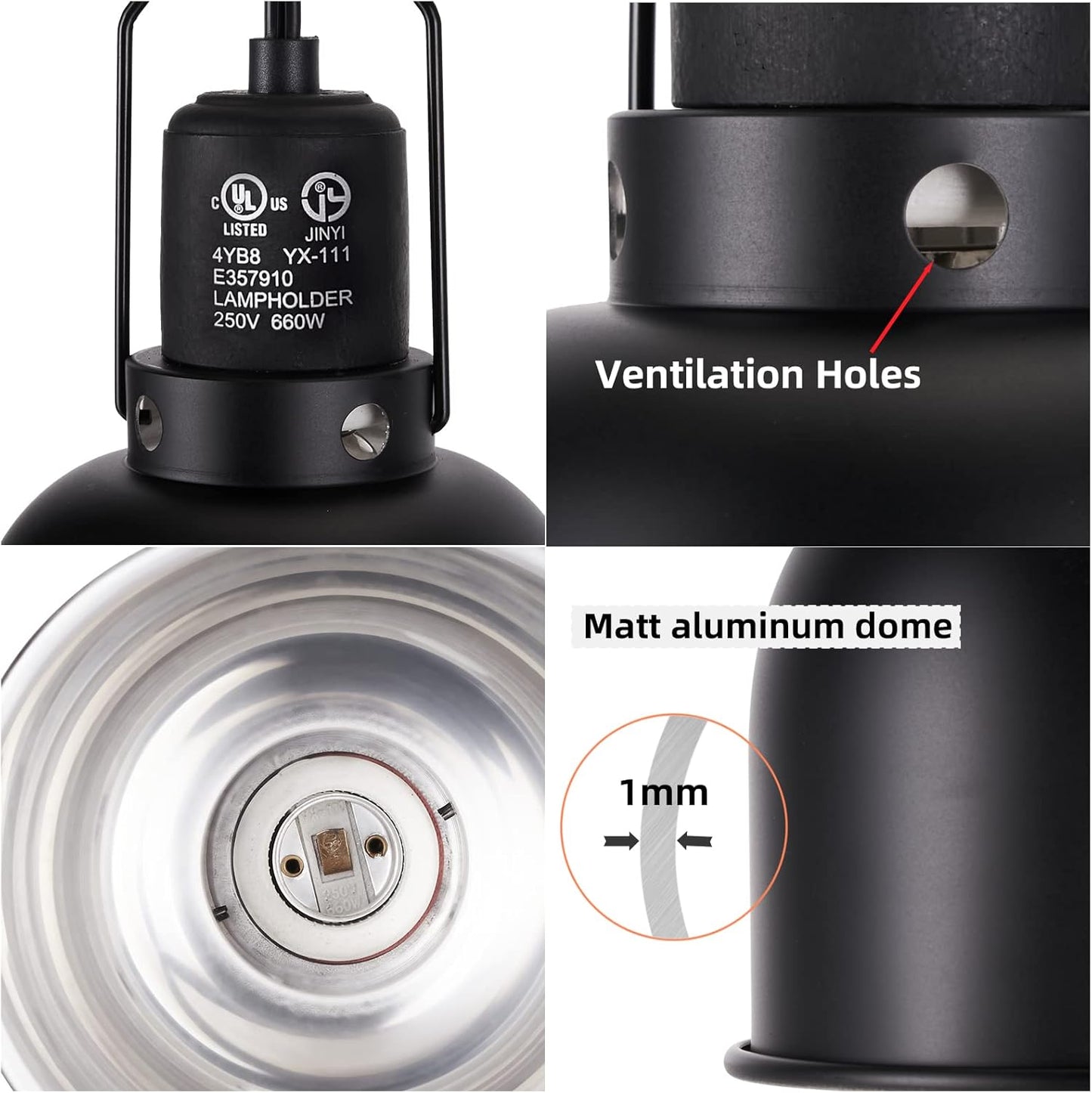 DXOPHIEX 5.5inch Deep Dome Reptile Heat Lamp Reptile Light Fixture UVB Light Fixture Max 100W for Bearded Dragon, Turtles, Snake and Lizard Terrarium