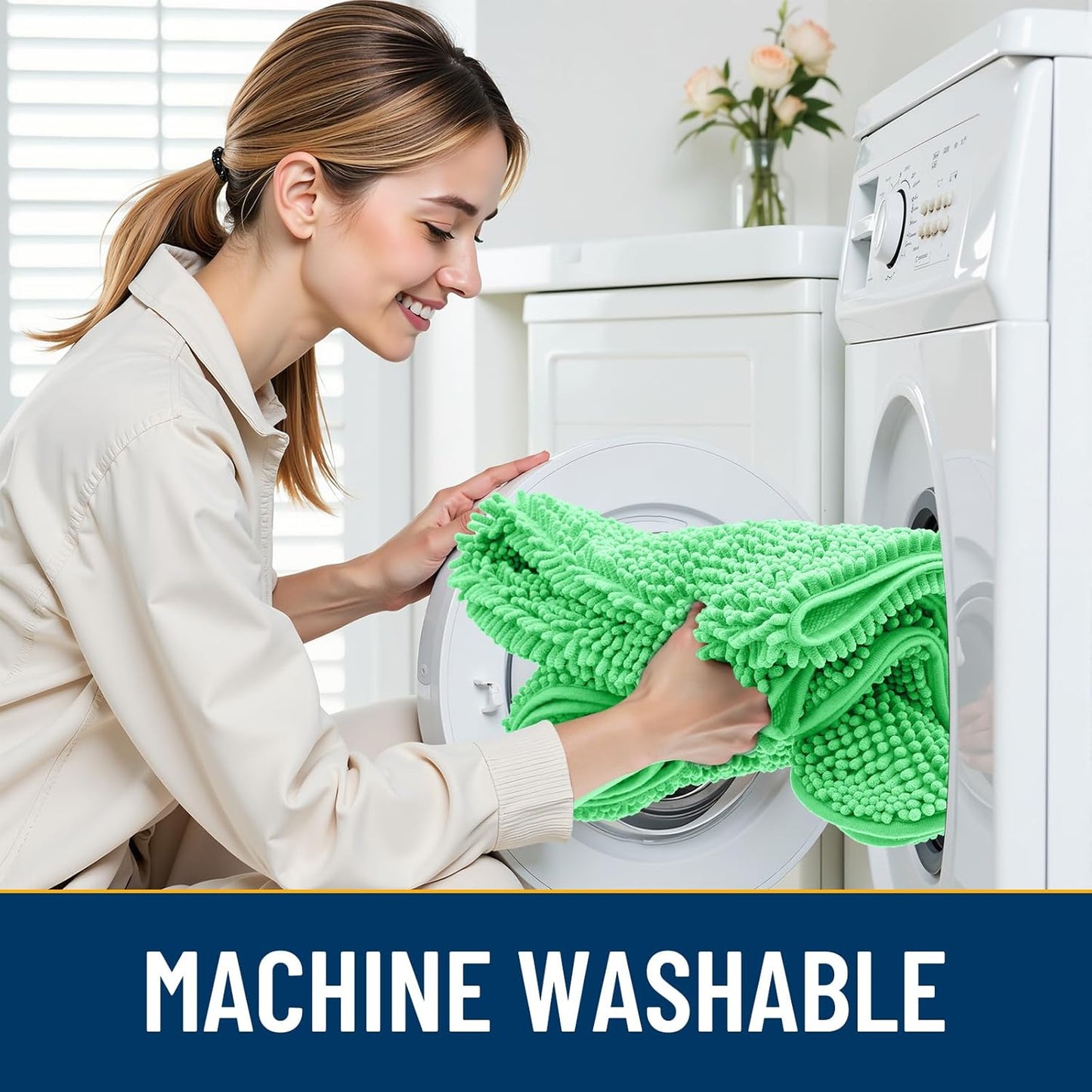 Smiry Dog Door Mat for Muddy Paws 36x24, Absorbs Moisture and Dirt Doormat, Non-Slip Washable Quick Dry Chenille Front Door Mat Indoor Entrance, Entryway Carpet for Inside Floor, Mint Green