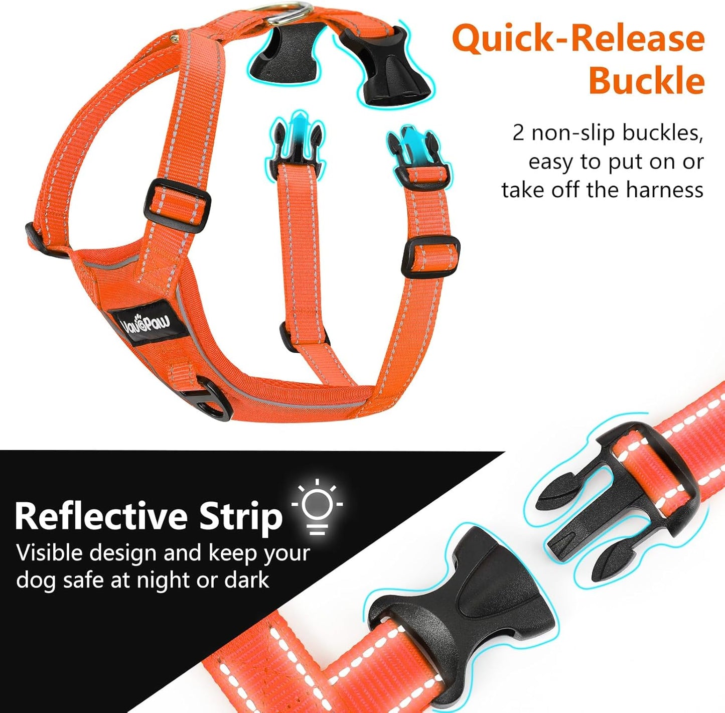 Dog Seat Belt Harness for Car, Dog Car Harness Adjustable Mesh Breathable & Dogs Seatbelt Safety Tether with Elastic Bungee for Small Medium Large Pets(Orange, M)