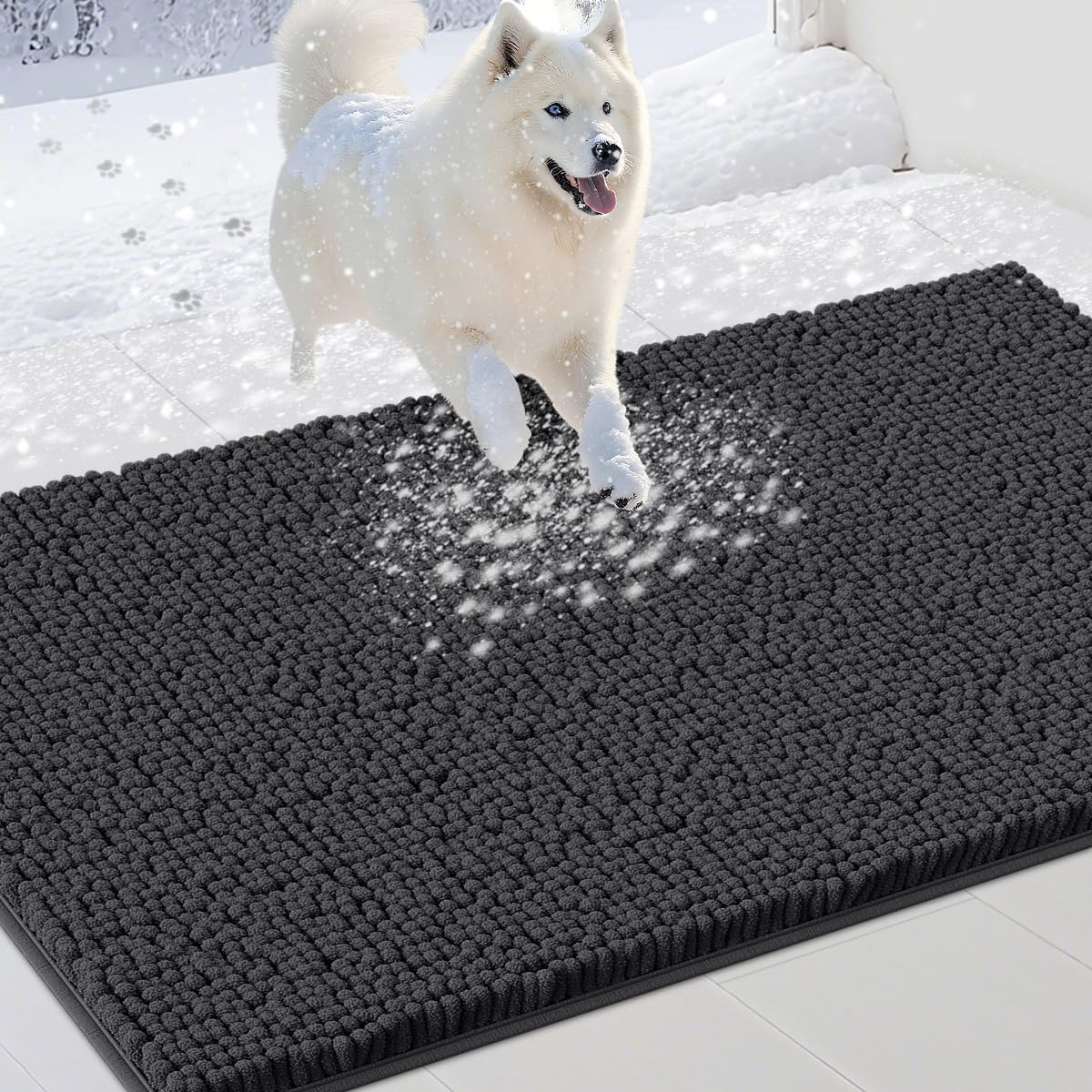 Extra Large Dog Door Mats for Muddy Paws, Chenille Absorbent Dog Mats, Non Slip Heavy Mud Mat for Dogs, Soft Pet Mat for Entryway, Mud Paws, Inside Floor,60" x 36", Dark Grey