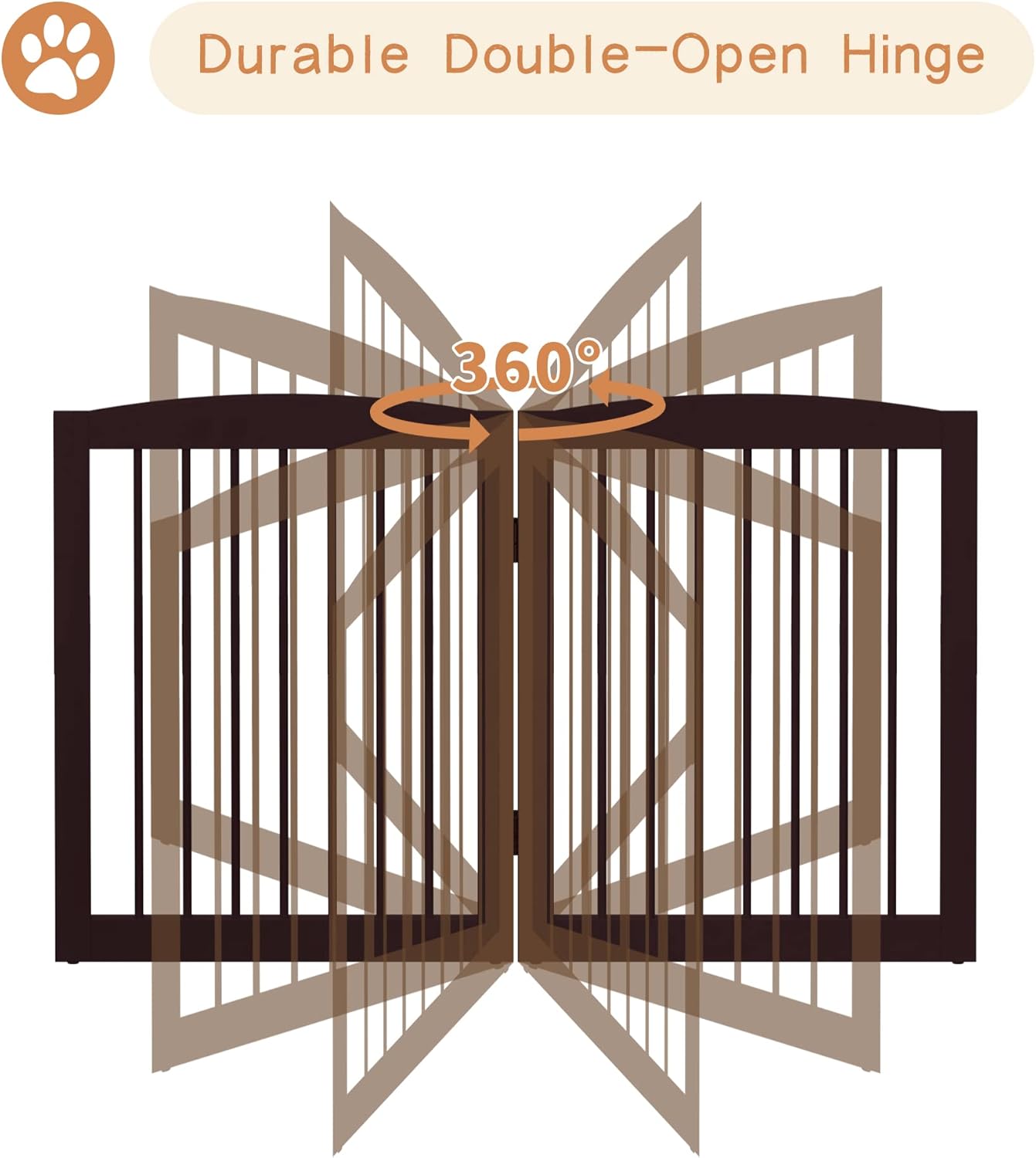 Freestanding Pet Gate for Dogs, Foldable Wooden Dog Gate for House, Indoor Dog Gate for Doorways, Stairs, Gates for Dogs Indoor, Support Feet Included, 24" Height 3 Panels, Brown