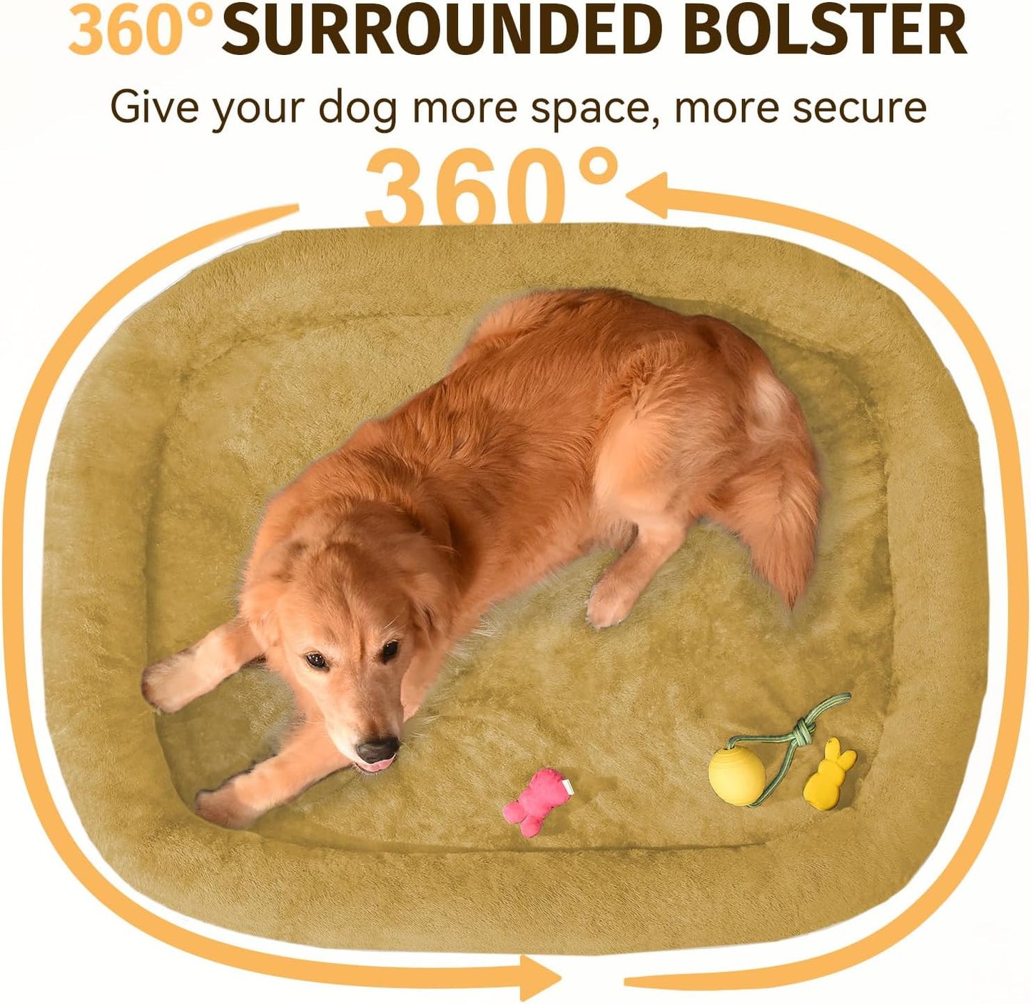 Orthopedic Waterproof Large Dog Bed: Memory Foam Washable Dog Bed with Bolsters - Removable Orthopedic Cover for Medium L XL Large Sized Pet - Non-Slip Bottom - Orange