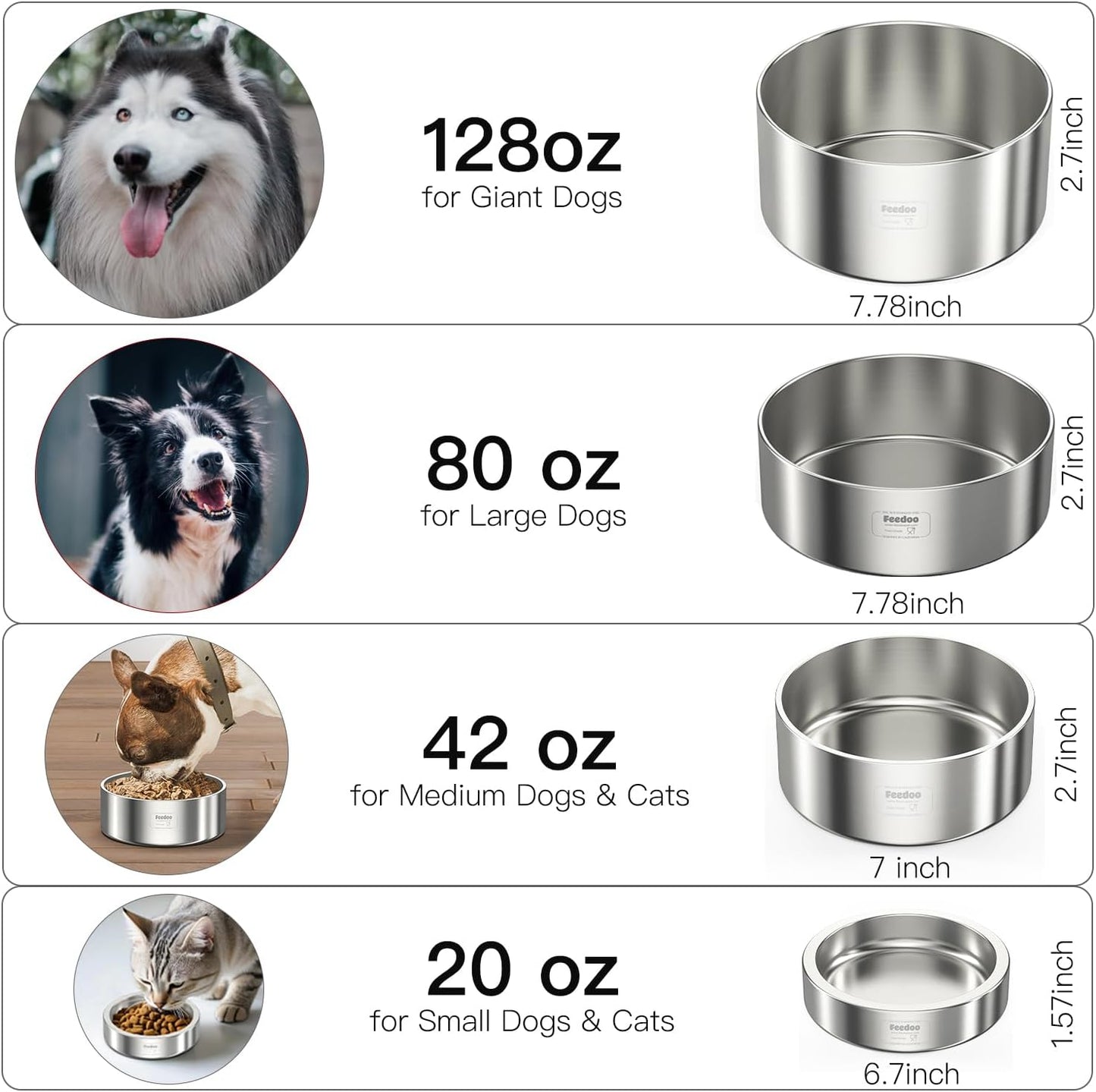 82oz Double Layers 304 Stainless Steel Dog Bowl - Insulated & Durable | Non-Slip Base | Easy to Clean | BPA-Free Safe Dog Food and Water Bowl