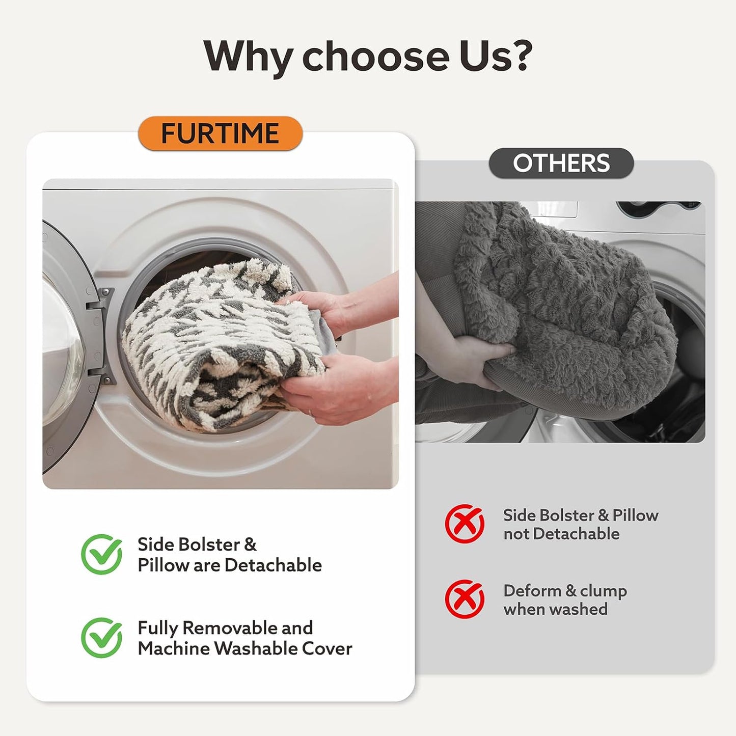 FURTIME Orthopedic Dog Beds Large Sized Dog, XL Washable Memory Foam Pet Couch Bed with Removable Washable Cover, Non-Slip Bottom with Bolster Sides, Grey