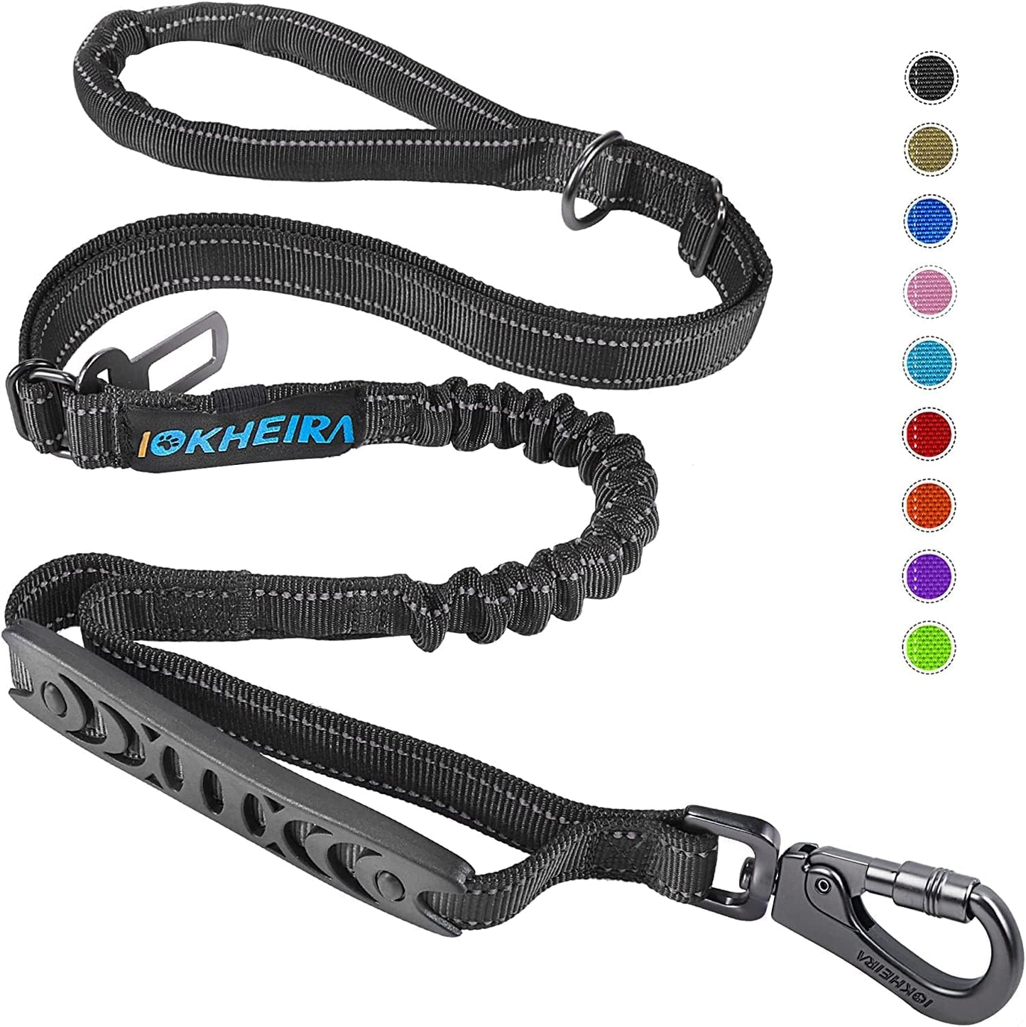 IOKHEIRA 6Ft /4Ft Dog Leash Rope for Large Dogs, Heavy Duty with Comfortable Padded Handle and Highly Reflective Threads,4-in-1 Multifunctional Dog Leashes with Car Seat Belt for Training (Black)