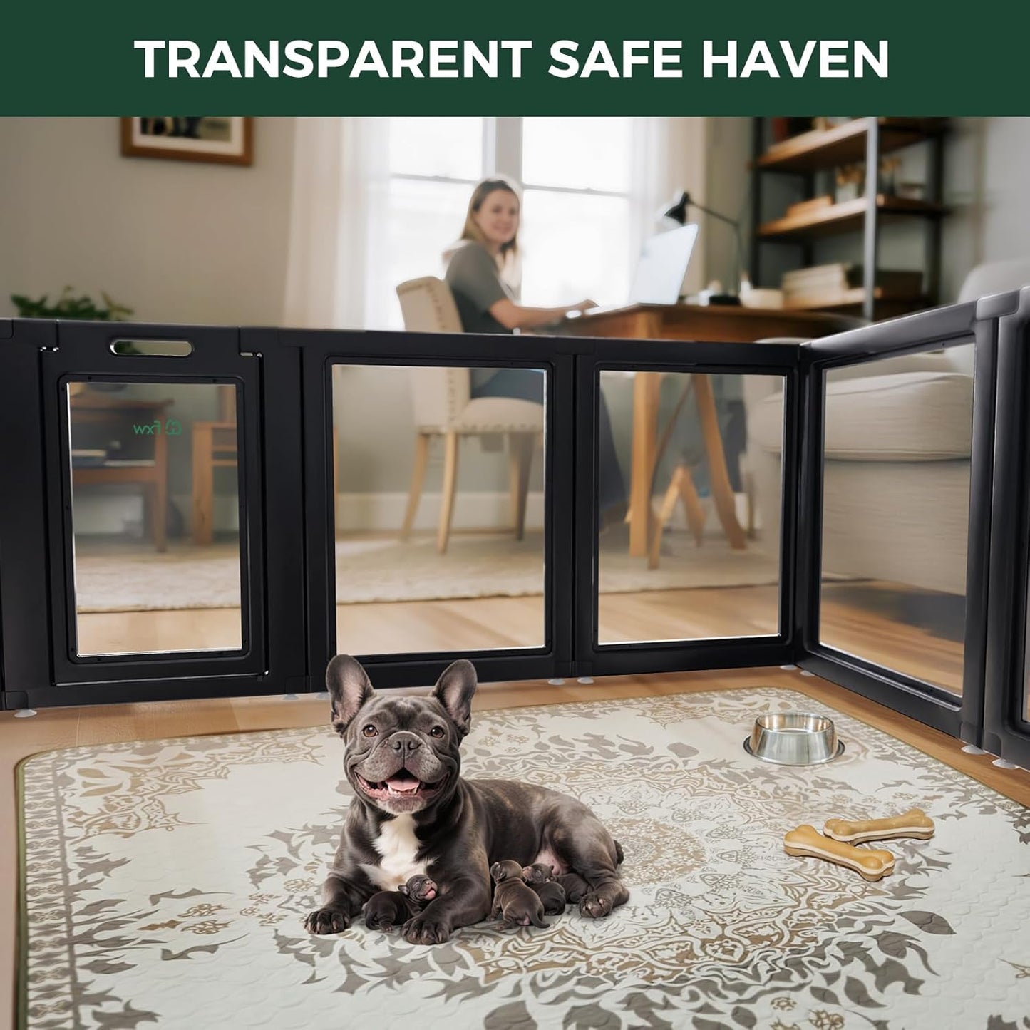 FXW AuraSpace Acrylic Indoor Unleashed Dog Playpen for Small and Medium Dogs, 30 Inch, 12 Panels, Black