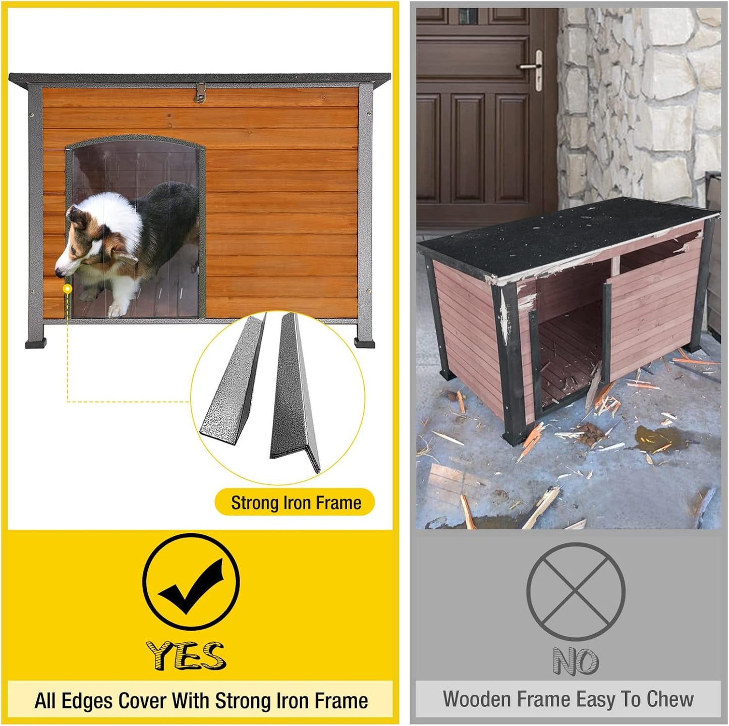 Aivituvin Dog House Outdoor & Indoor Wooden Dog Kennel for Winter with Raised Feet Weatherproof for Small & Medium & Large Dogs,Unique All-Around Iron Frame…