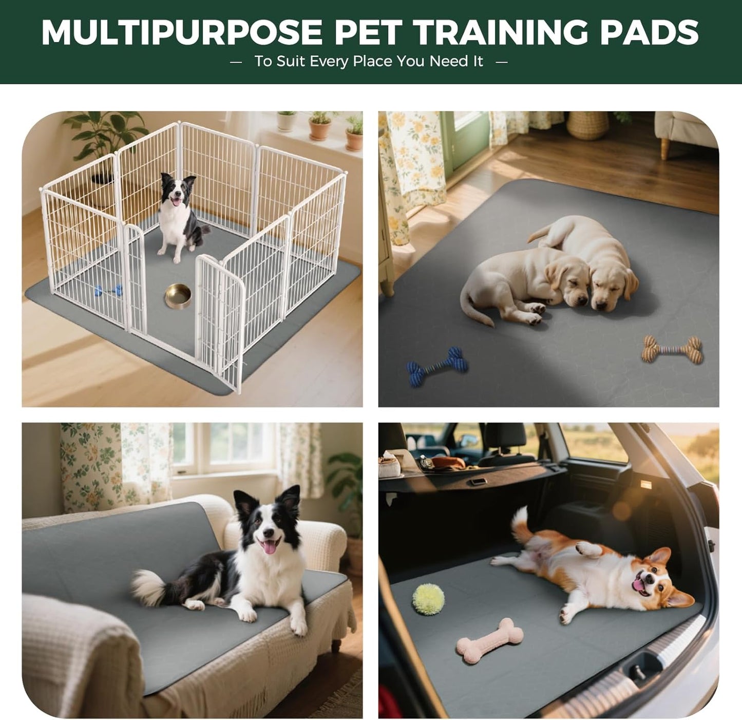 FXW Washable Pee Pads for Dogs, Puppy Pads with Super Absorbent, Specifically Designed for FXW Rollick/Homeplus 24inch 6 Panels Dog Playpen, 63" × 39" Rectangle, Gray, 1 Pack