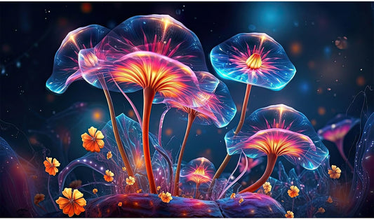 Flower Aquarium Background Modern Style Bluebell Blooming Flower Floral Design Terrarium Background Mysterious Elegant Glowing Fantasy Flower Fish Tank Backdrop Poster Decorations Vinyl 60x24in