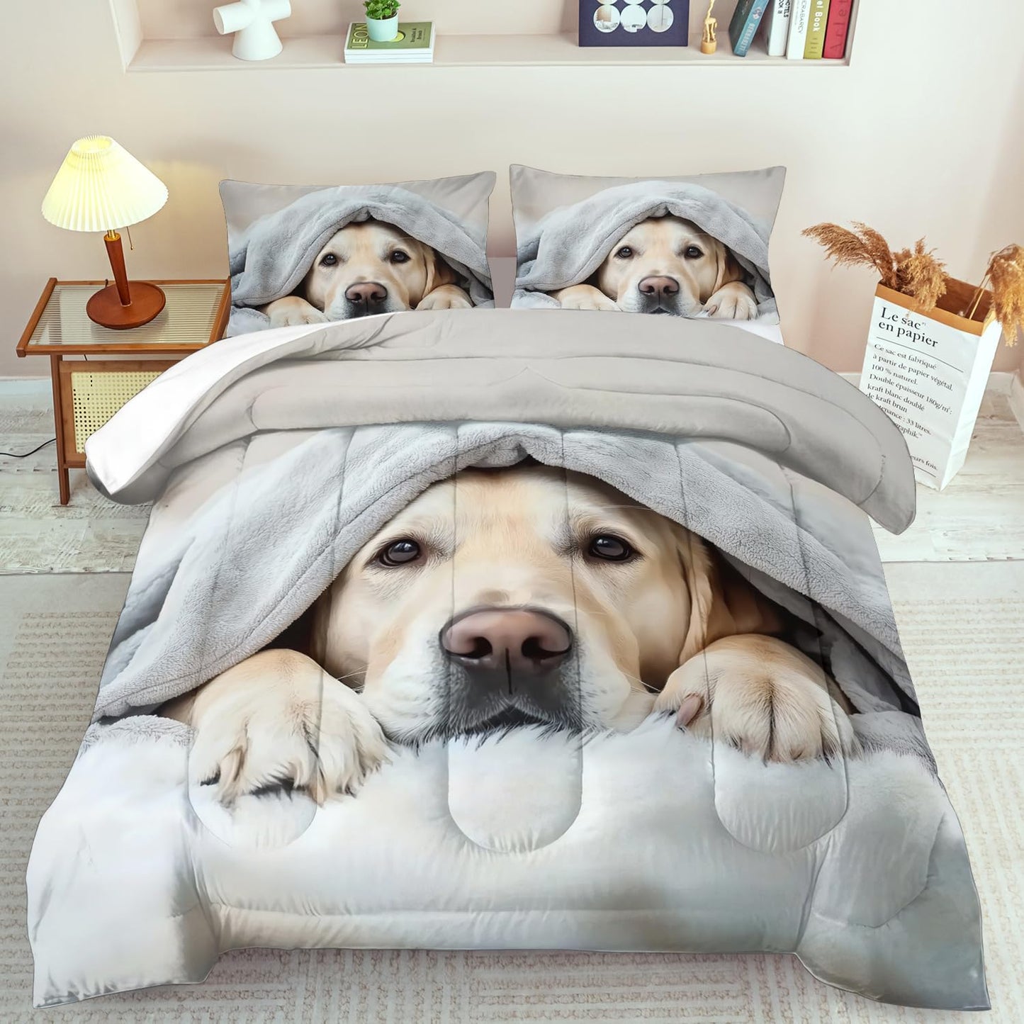 Grey Dog Comforter Set Twin Size Boy,Kawaii Pet Dog Animal Print Bedding Set for Girl,Cute Pet Puppy Print Comforter Quilt for Boys,Kawaii Animal Puppy Dog Pals Bedding Bedroom Bed Decor