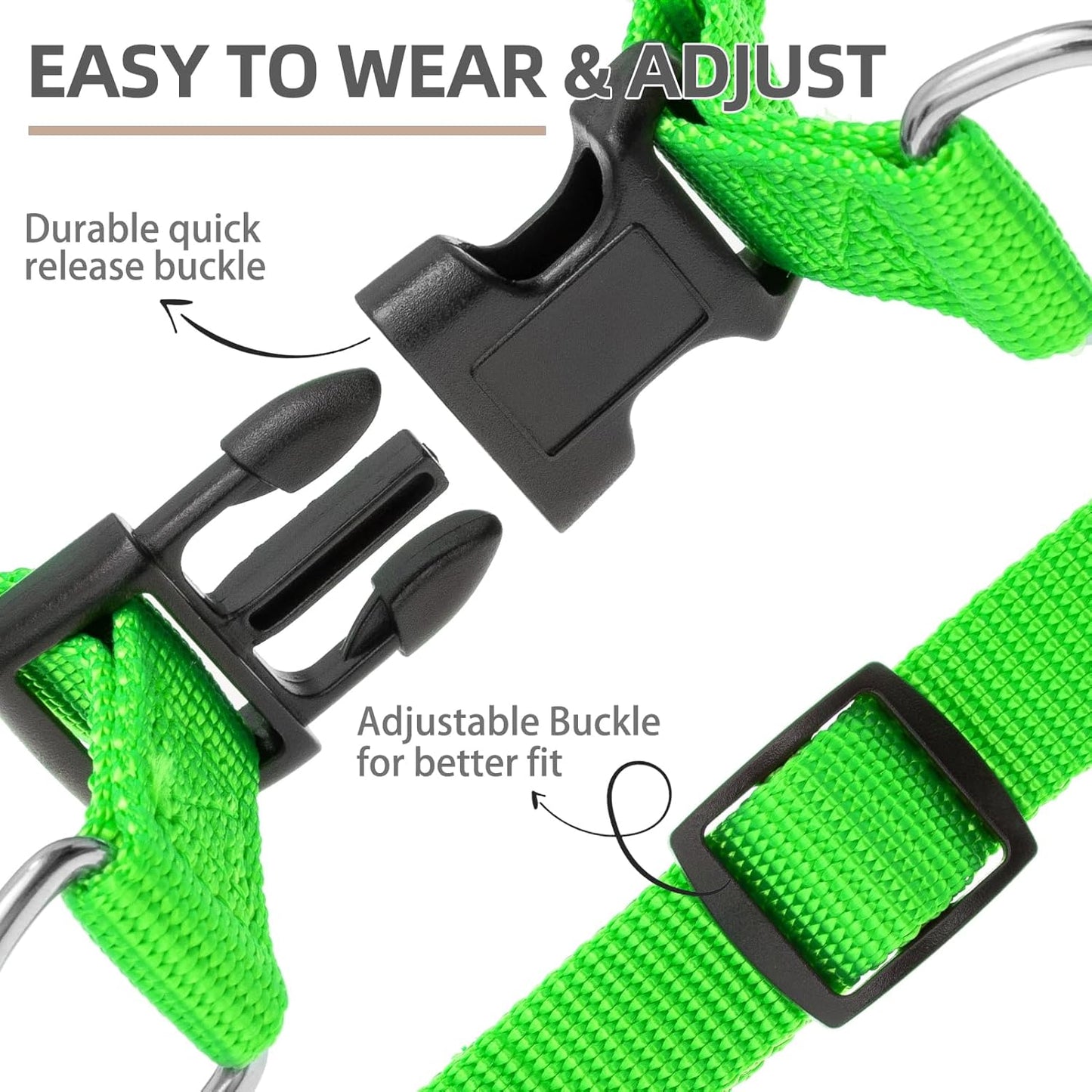 PUPTECK No Pull Dog Harness Soft Adjustable Basic Nylon Step in Puppy Vest Outdoor Walking with ID Tag, Green, M