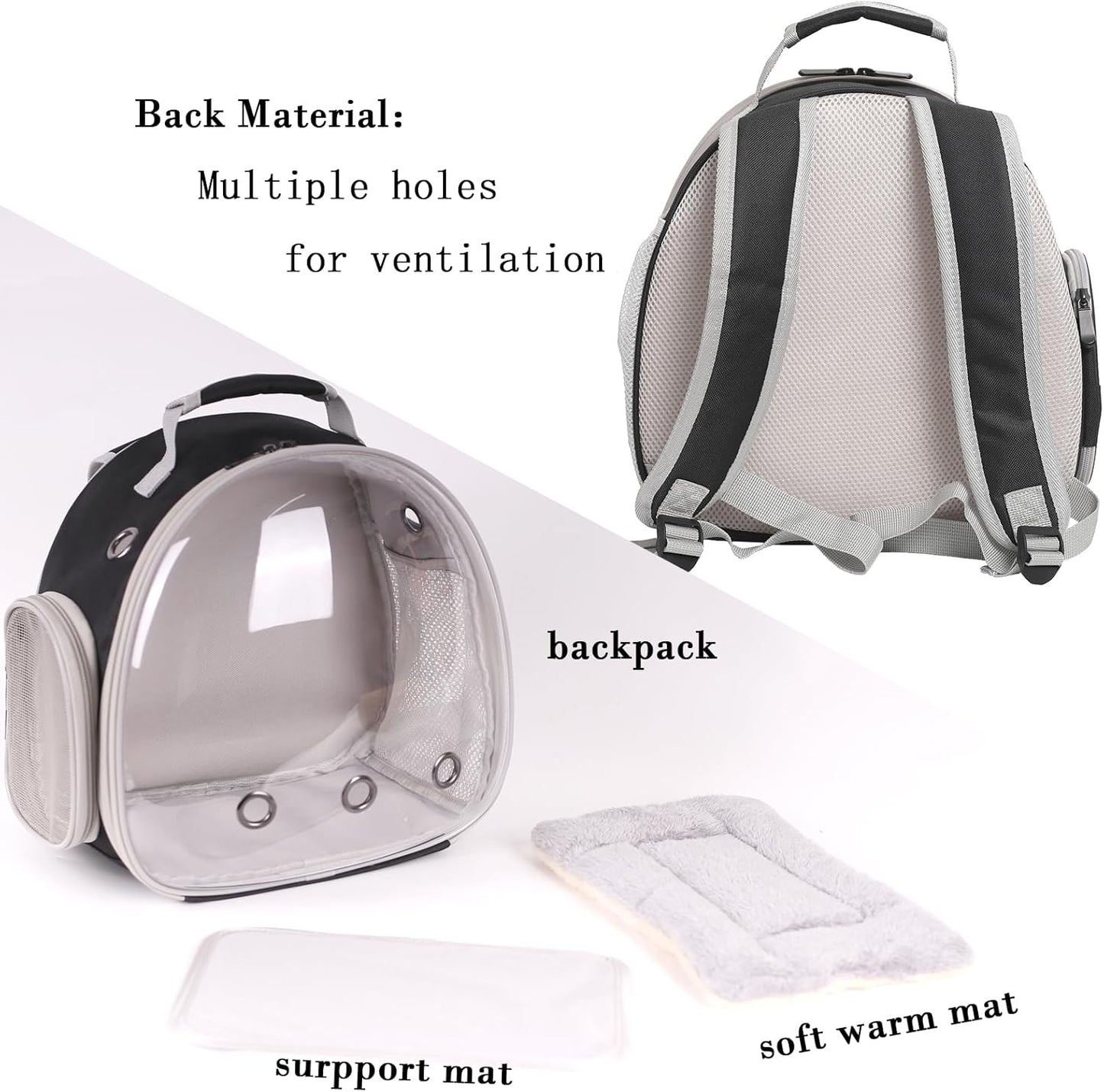 Bearded Dragon Travel Carrier Backpack with Soft Warm Mat Set,Lizard Backpack Carrier,Space Capsule Clear Bubble Window Astronaut Reptile Carrier Backpack for Guinea Pig,Sugar Glider,Bunny