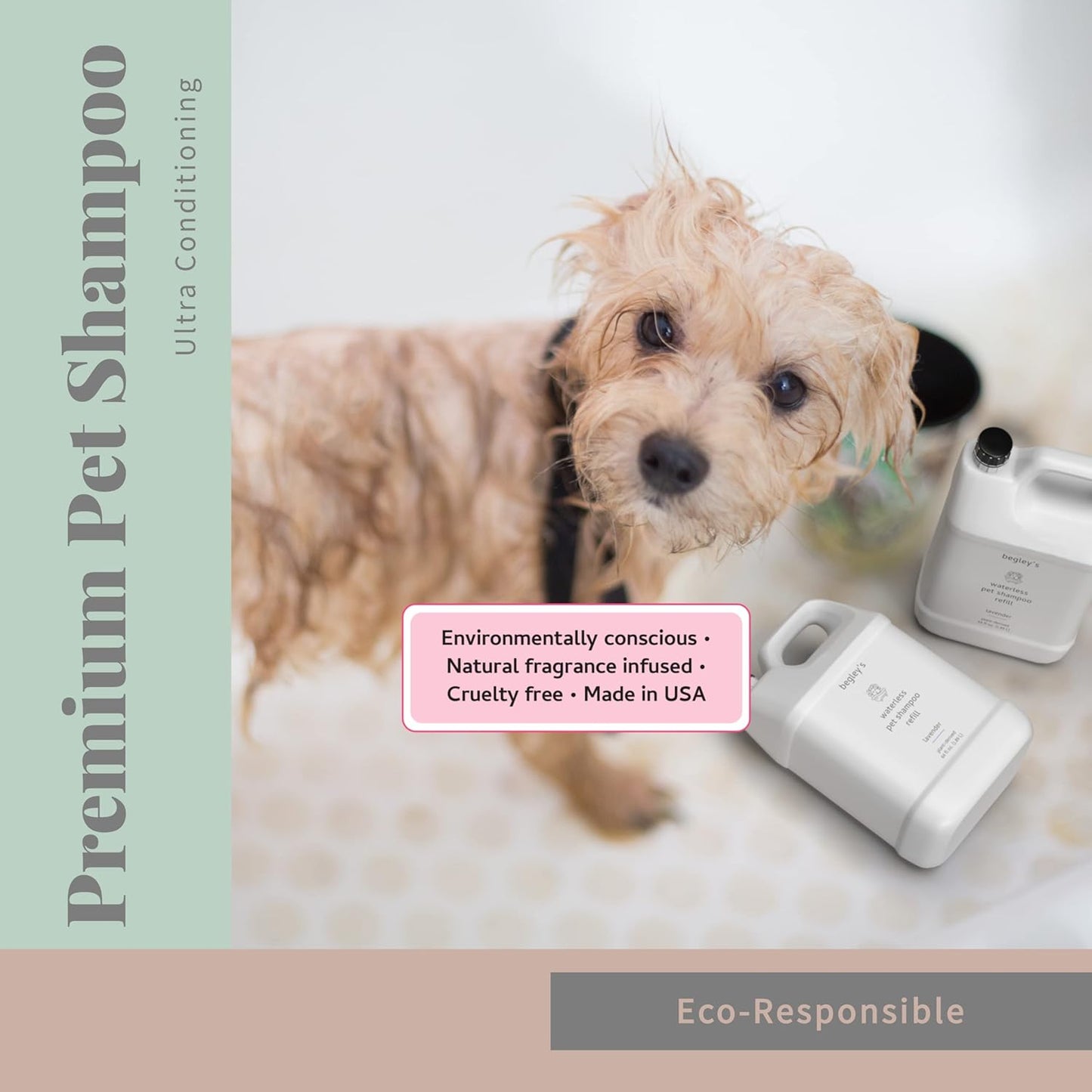 Begley's No Rinse Waterless Pet Shampoo, Bathless Cleaning, Deodorizing, and Odor Removal for a Shiny, Fresh Smelling Coat - Effective for Dogs, Puppies, and Cats - Refill, Fresh Citrus