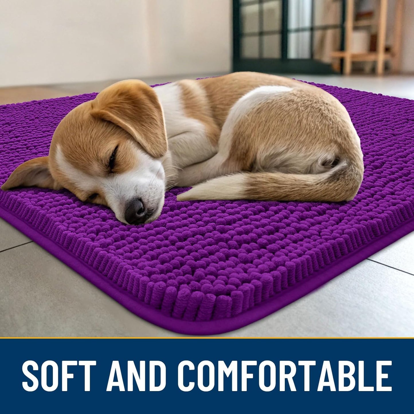 Smiry Dog Door Mat for Muddy Paws 36x24, Absorbs Moisture and Dirt Doormat, Non-Slip Washable Quick Dry Chenille Front Door Mat Indoor Entrance, Entryway Carpet for Inside Floor, Purple