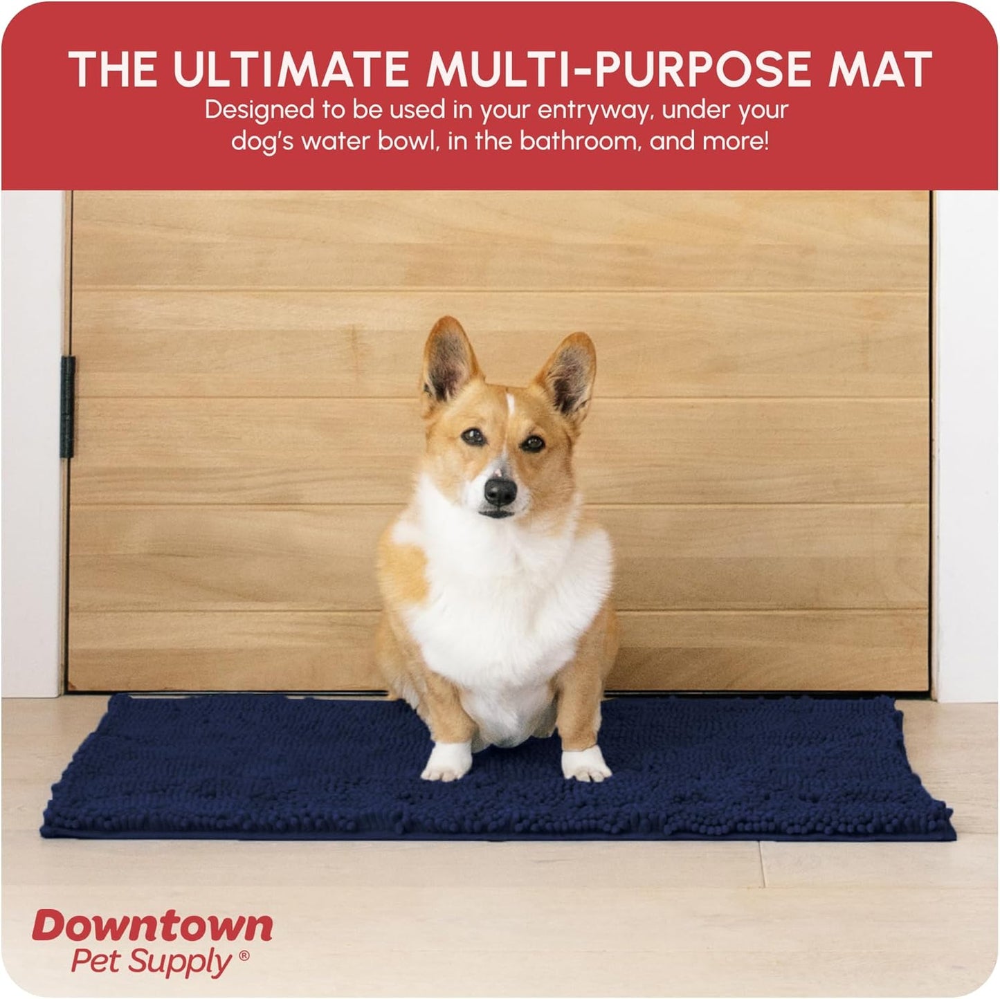 My Doggy Place Microfiber Dog Mat for Muddy Paws, 31" x 20" Navy Blue - Absorbent and Quick-Drying Dog Paw Cleaning Mat, Washer and Dryer Safe - Non-Slip Rubber Backed Dog Floor Mat, Medium