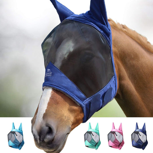 Harrison Howard CareMaster Pro Luminous Horse Fly Mask Large Eye Space Standard with Ears UV Protection for Horse Navy Full Size