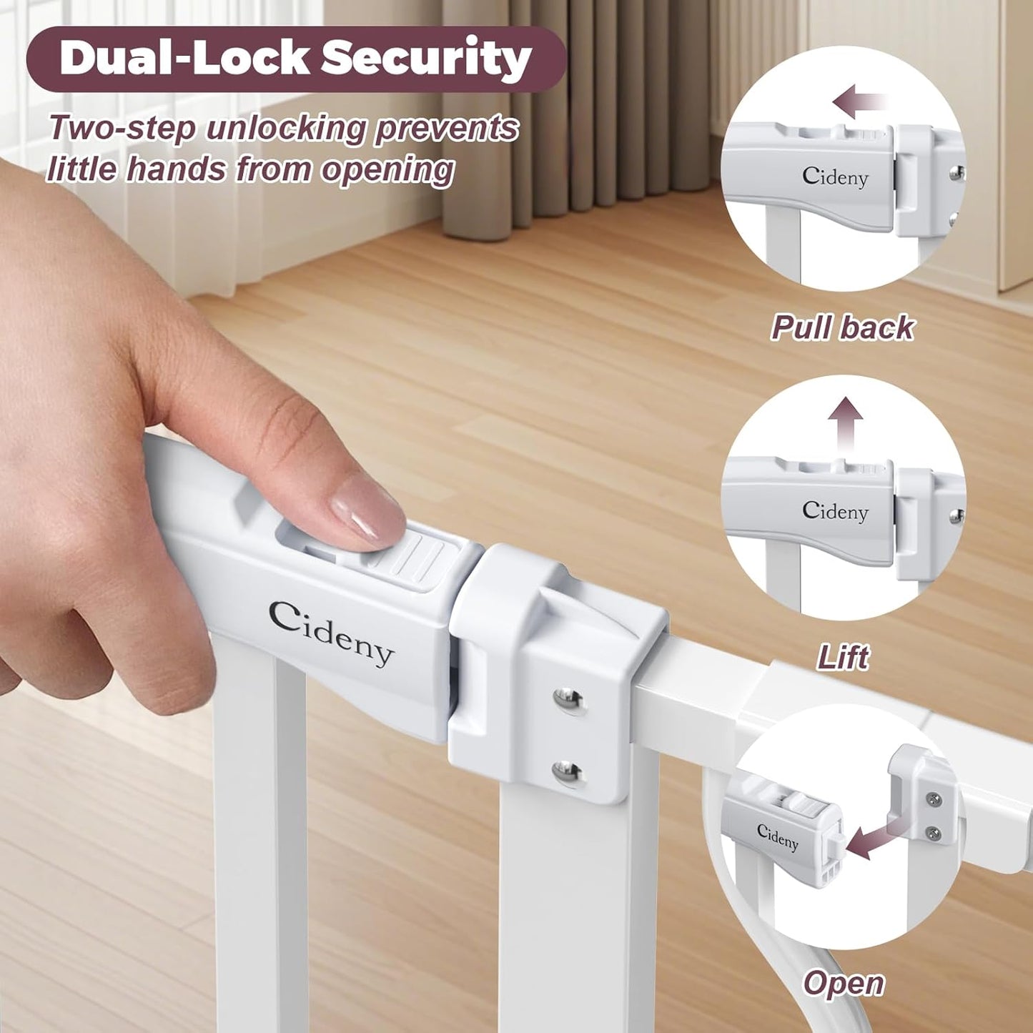 34" Extra Tall Baby Gate for Stairs, Auto Close Stroller Friendly Dog Gate Indoor for Doorways, Pressure Mounted 29"-51" W Baby Gate, Easy Walk Through Gate for Children & Pets, White