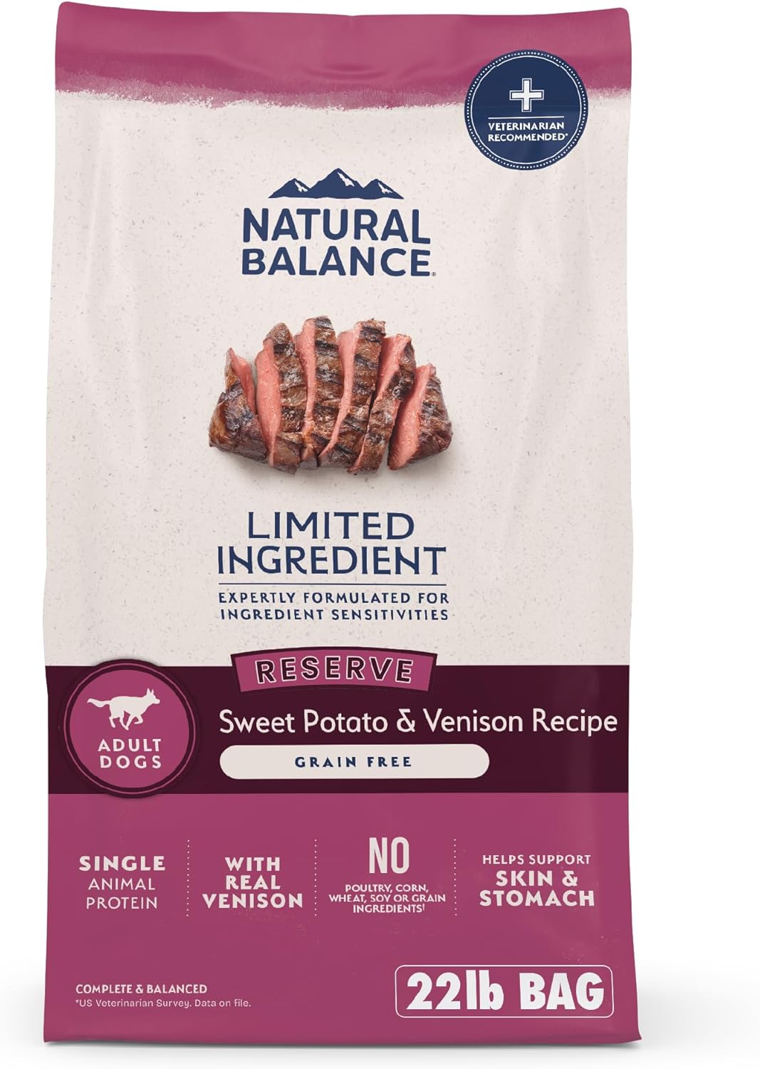 Natural Balance Limited Ingredient Adult Grain-Free Dry Dog Food, Reserve Sweet Potato & Venison Recipe, 22 Pound (Pack of 1)