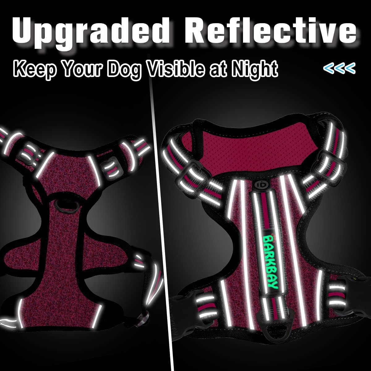 BARKBAY Dog Harness No Pull with ID Tag Pocket - Heavy Duty, Reflective, Easy Control for Large Dogs(Pink/Black,S)