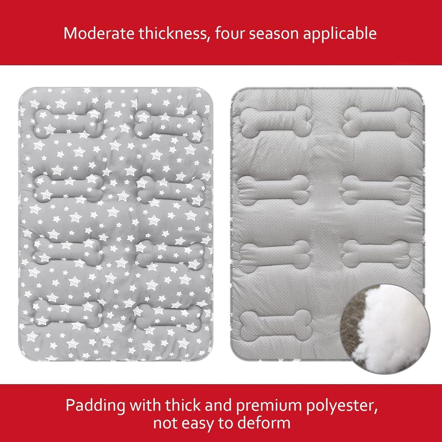 Dog Crate Mat (36" X 23") 2 Pack, Soft Dog Bed Mat with Cute Stars, Personalized Dog Crate Pad, Anti-Slip Bottom, Machine Washable Kennel Pad, Grey