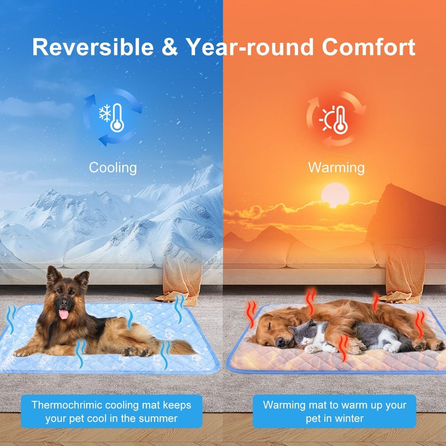 MH MYLUNE HOME Dog Cooling Mat 36x23 Inch - Arc-Chill Cool Fiber, Endothermic Color Changing Pet Pad for Dogs & Cats, Double-Sided Cooling & Warm, Foldable & Washable Summer Blanket