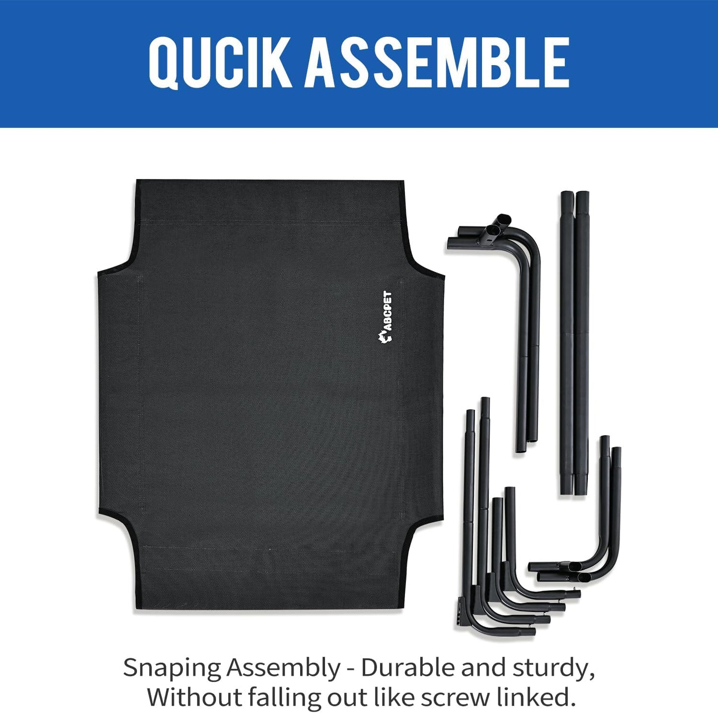 Cooling Elevated Dog Bed, Raised Outdoor Dog Bed Waterproof Pet Beds Cots Stable and Easy Assembly, Teslin Fabric with 1.2mm Thick Iron Frame, Breathable, Ultra-Sturdy，Black, 48 * 32 * 8.7