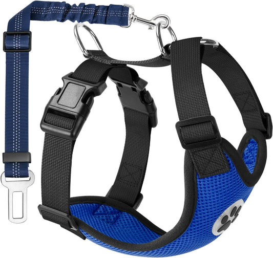 Lukovee Dog Seat Belt - Adjustable Dog Car Harness for Large, Medium, Small Dogs - Soft Padded & Breathable Mesh Dog Seatbelt with Vehicle Connector Strap (Blue, X-Small)